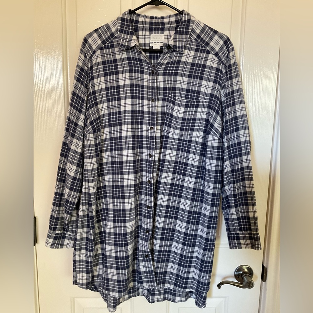 Caslon Navy and Cream Flannel Plaid Shirt